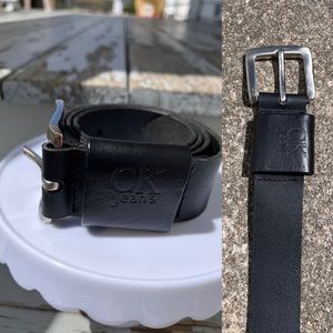 Calvin Klein Black Leather Belt with Silver Buckle Size M